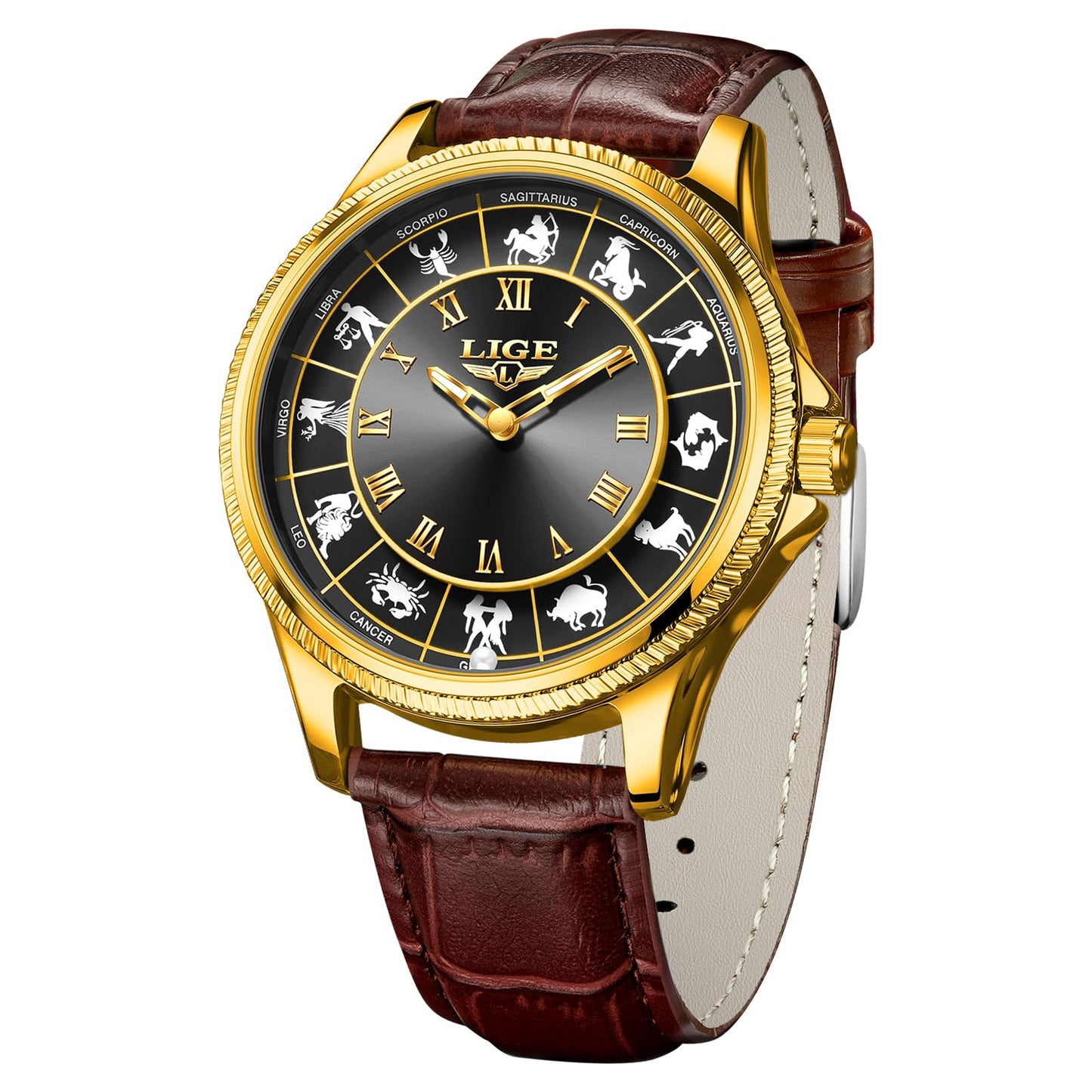 HOTMens Watches,Unique Roulette Style Quartz Analog Watch,45MM Big Face Alloy Waterproof Glowing Watch for Men,Exquisite and Durable Leather Strap,Casual Fashionable Men's Wrist Watches