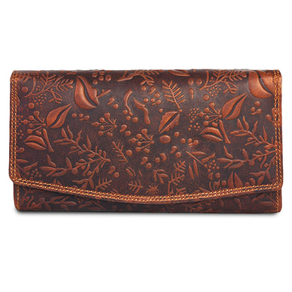 HOTVALENCHI Women's Leather Wallet - RFID Blocking Wallet - Ladies Clutch Hand Purse With Card Holder Slots (Cognac Vintage LW03)