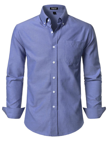 HOTJEMITOP Men's Classic Lightweight Oxford Button Down Collar Shirts Business Casual Long Sleeve Dress Shirt with Pocket