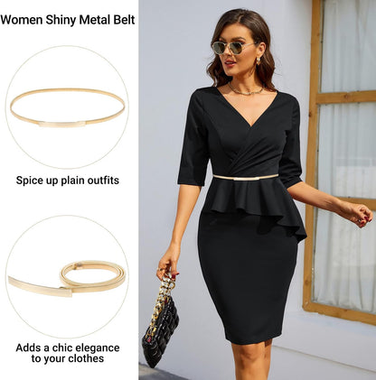 HOTGRACE KARIN Women Skinny Metal Cinch Belt Gold Waistband Elastic Waist Belt CL633