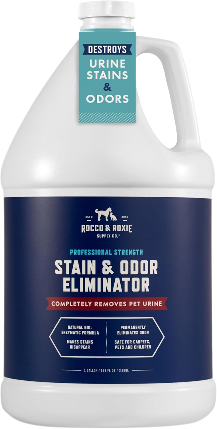 HOTRocco & Roxie Supply Co. Stain & Strong Odor Eliminator, Enzyme Cleaner, Pet Odor Eliminator for Home - Carpet Stain Remover for Cats & Dog Pee - Urine Destroyer - Carpet Cleaner Spray, 1-Gallon