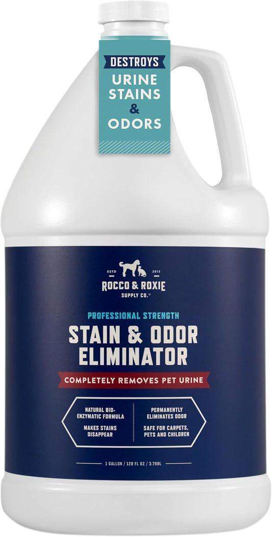 HOTRocco & Roxie Supply Co. Stain & Strong Odor Eliminator, Enzyme Cleaner, Pet Odor Eliminator for Home - Carpet Stain Remover for Cats & Dog Pee - Urine Destroyer - Carpet Cleaner Spray, 1-Gallon
