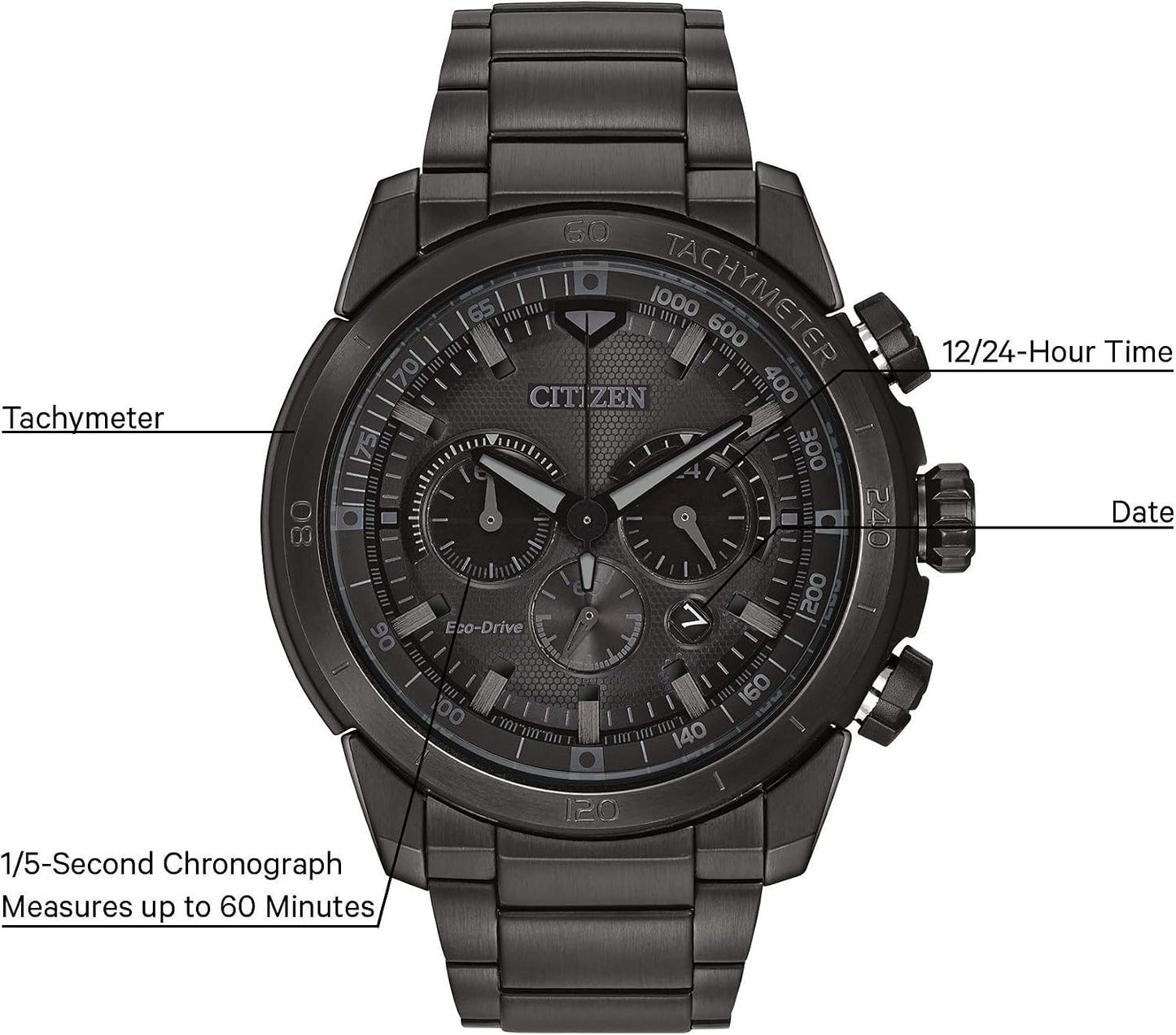 HOTCitizen Men's Eco-Drive Weekender Ecosphere Chronograph Watch in Black IP Stainless Steel, Black Dial (Model: CA4184-81E)
