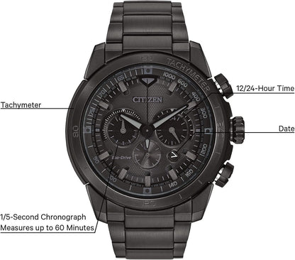 HOTCitizen Men's Eco-Drive Weekender Ecosphere Chronograph Watch in Black IP Stainless Steel, Black Dial (Model: CA4184-81E)