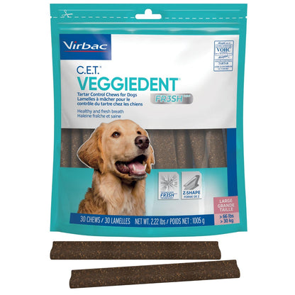 HOTC.E.T. Veggiedent Fr3sh Plaque and Tartar Control Chews for Dogs, Medium | Vet recommended dental chews, plant-based formula, supports canine digestive health, VOHC approved for plaque & tartar