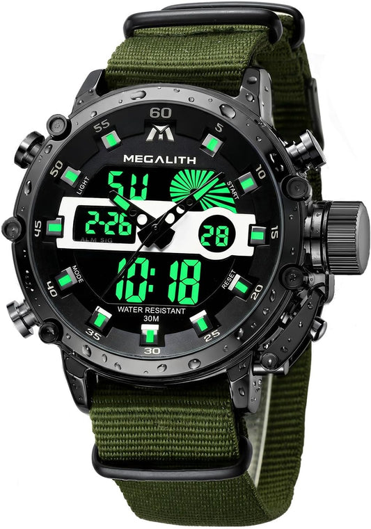 HOTMEGALITH Military Watches for Men Digital: Tactical Analog Sport Wristwatch | Dual Time Display, Waterproof, Heavy Duty Watch, LED Alarm Stopwatch, Date, Gifts for Husband Father, Anniversary Birthday