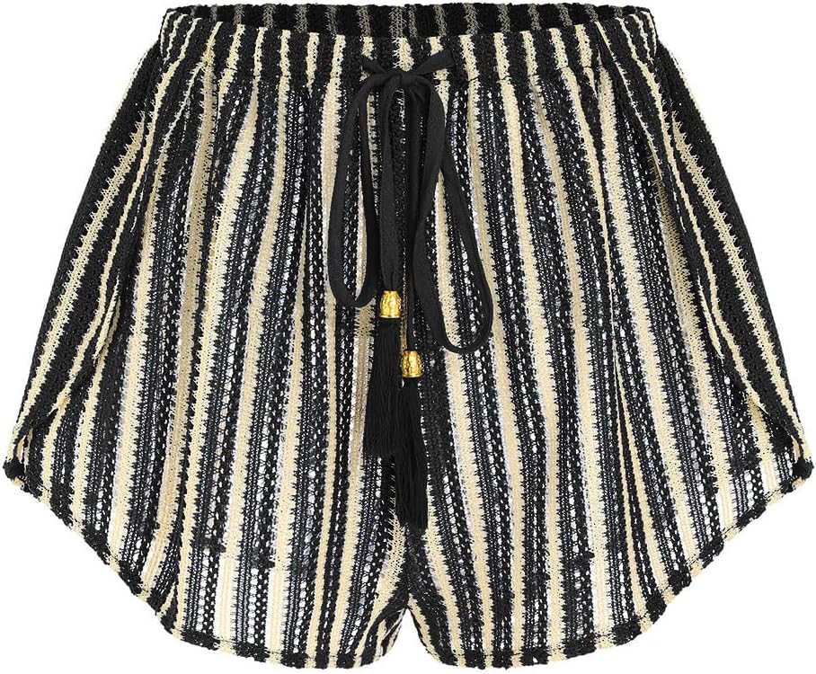 HOTZAFUL Crochet Cover Up Shorts for Women Beach Swimwear 2026 Boho High Waisted Drawstring Flowy Swim Bottom
