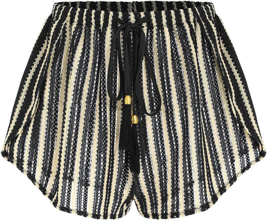 HOTZAFUL Crochet Cover Up Shorts for Women Beach Swimwear 2026 Boho High Waisted Drawstring Flowy Swim Bottom