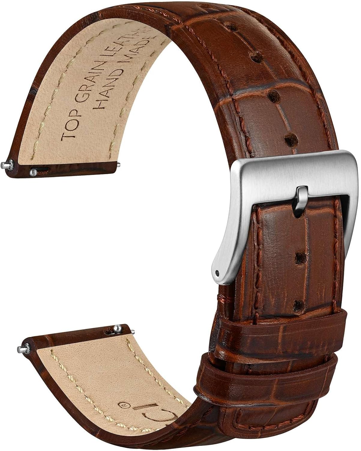 HOTWOCCI Watch Bands, Top Grain Leather, Embossed Alligator Grain, Quick Release, Band Width 18mm 20mm 22mm