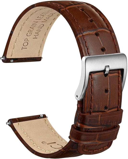 HOTWOCCI Watch Bands, Top Grain Leather, Embossed Alligator Grain, Quick Release, Band Width 18mm 20mm 22mm