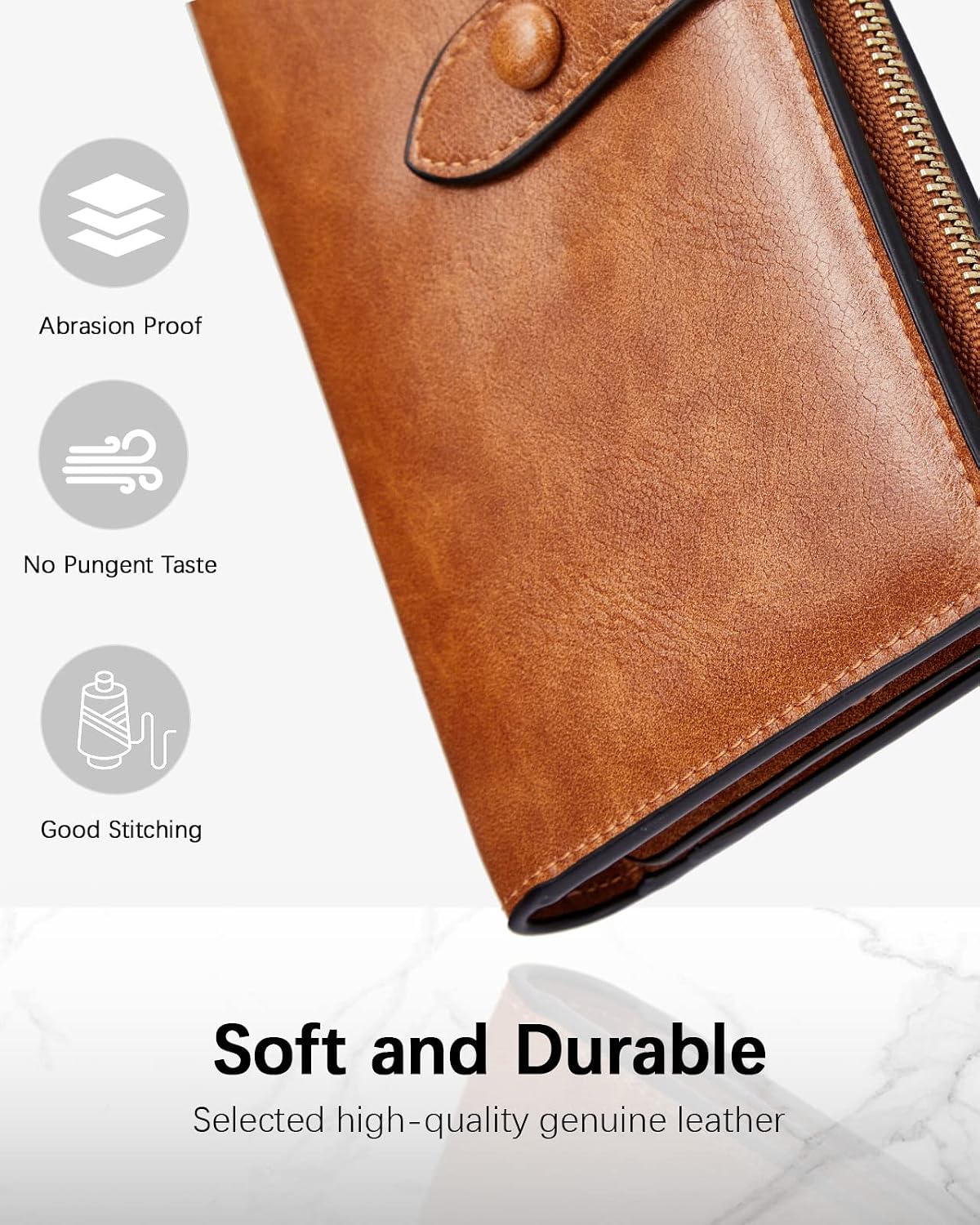 HOTBOSTANTEN Womens Leather Wallet RFID Large Capacity Credit Card Holder | 4 ID Windows, 16 Card Slots, Zipper Coin Pocket, Clutch Wallet, Long Bifold, Ladies Gifts, Brown