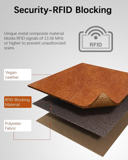 HOTBOSTANTEN Womens Leather Wallet RFID Large Capacity Credit Card Holder | 4 ID Windows, 16 Card Slots, Zipper Coin Pocket, Clutch Wallet, Long Bifold, Ladies Gifts, Brown