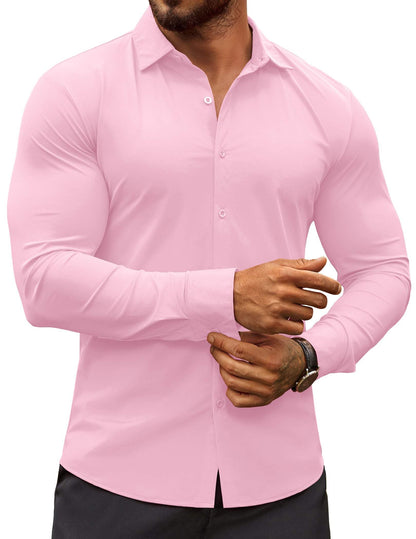 HOTCOOFANDY Men's Muscle Fit Dress Shirts Wrinkle-Free Long Sleeve Casual Button Down Shirts
