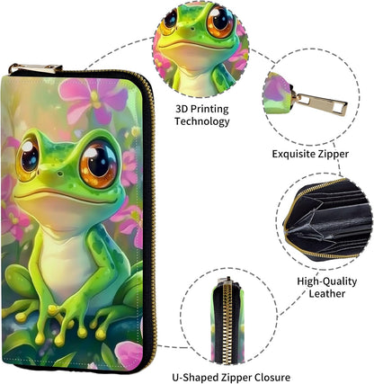 HOTWomen's Wallets,PU Leather Wristlet Wallet for Women,Card Holder Organizer Ladies Clutch with Zipper & Phone Holder-Lovely Frog