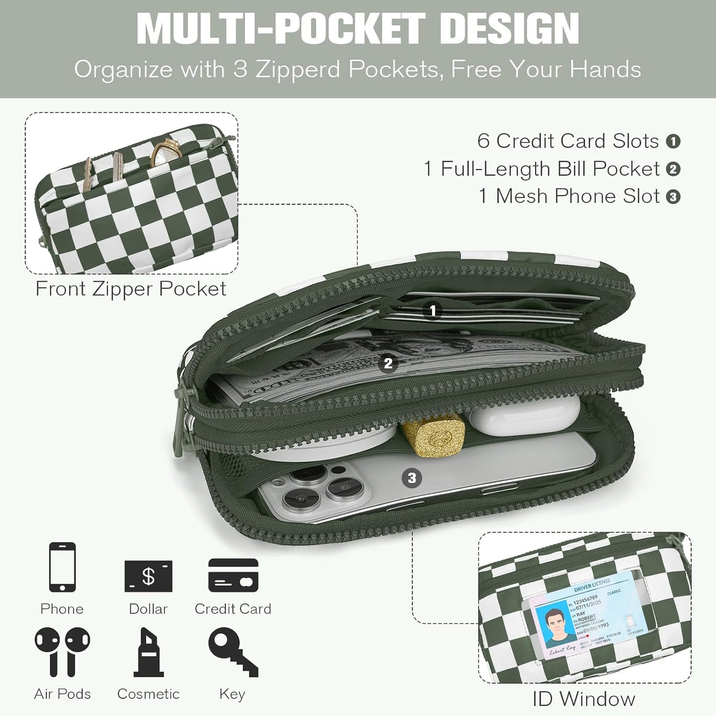 HOTWOOMADA Checkerboard Wristlet Wallets for Women