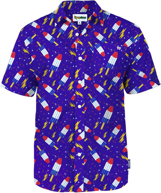 HOTTipsy Elves Patriotic Shirts for Men - USA Short Sleeve Button Up American Flag Shirts for Men for 4th of July
