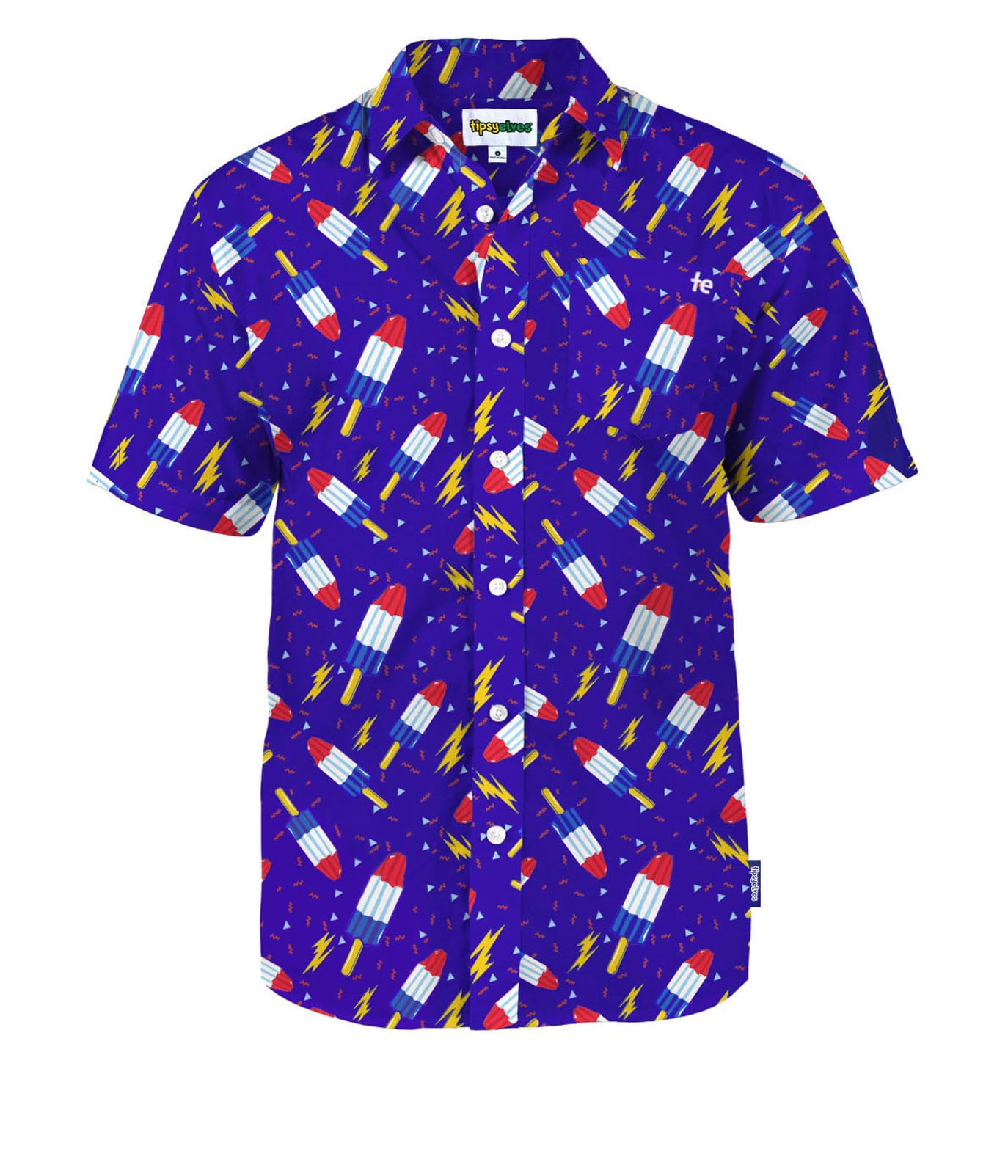 HOTTipsy Elves Patriotic Shirts for Men - USA Short Sleeve Button Up American Flag Shirts for Men for 4th of July