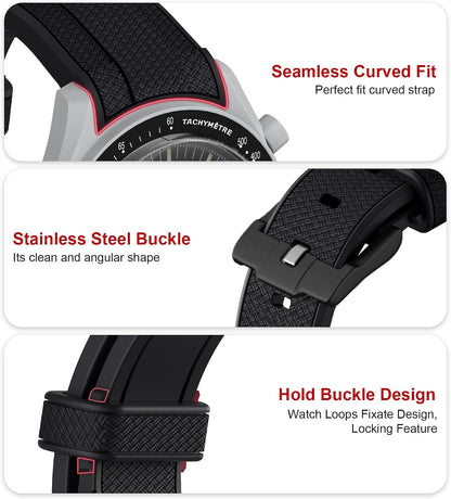 HOTStanchev Strap for Omega x Swatch MoonSwatch/Rolex Watch 20mm,Soft Silicone Omega X Swatch Moonswatch Speedmaster Replacement Strap,Curved No Gap Moonswatch Swatch strap for Men Women (Black1)