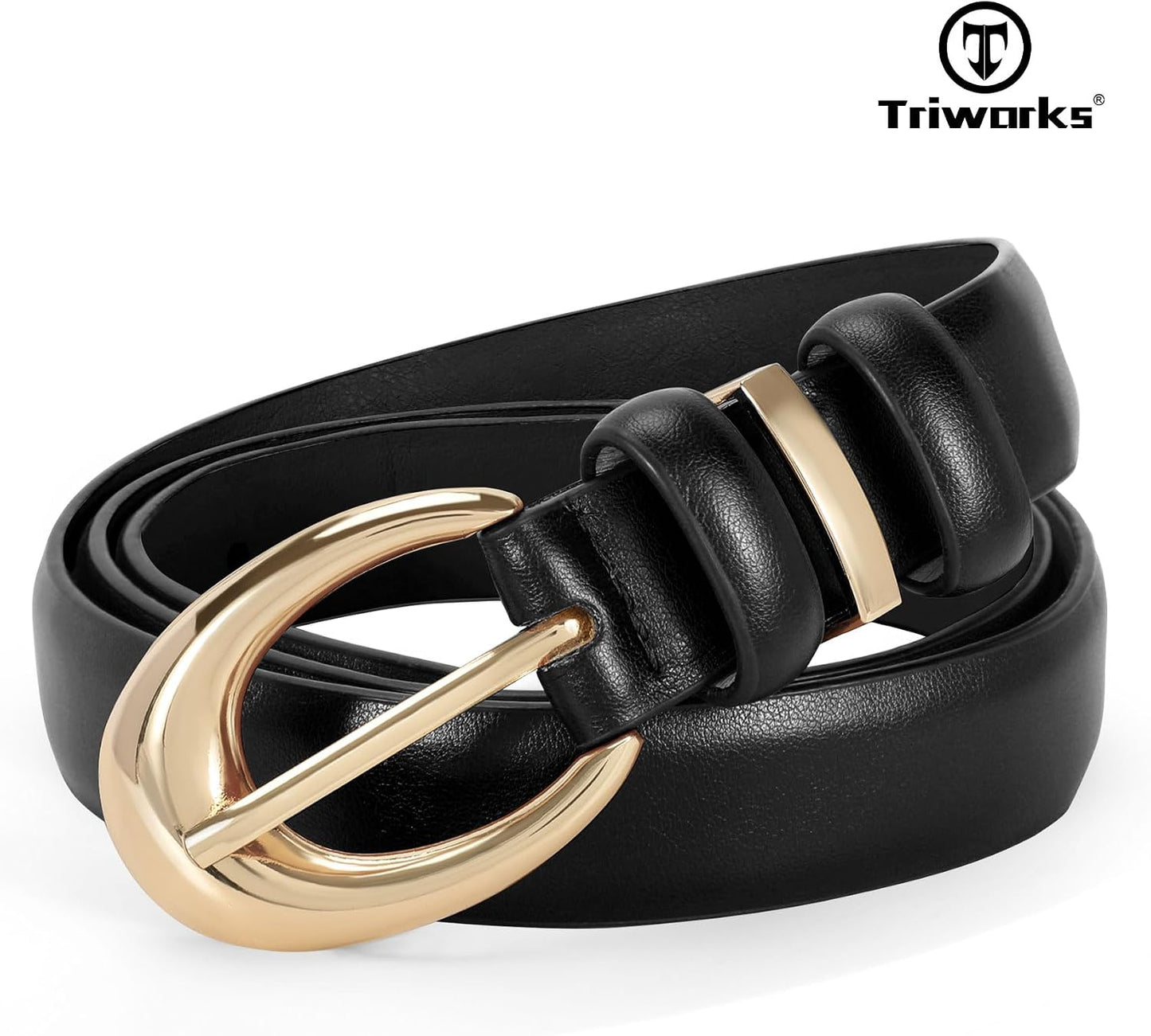 HOTTRIWORKS 3 Pack Women Leather Belt for Jeans Pants Fashion Ladies Faux Leather Belt with Gold Buckle