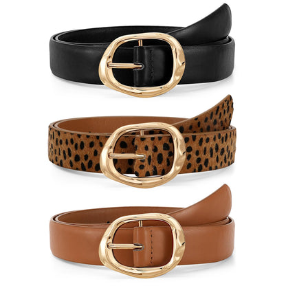 HOTJASGOOD 3 Pack Women Belts for Jeans Pants Ladies Leather Waist Belt Casual Fashion Trend Belt for Women with Gold Buckle