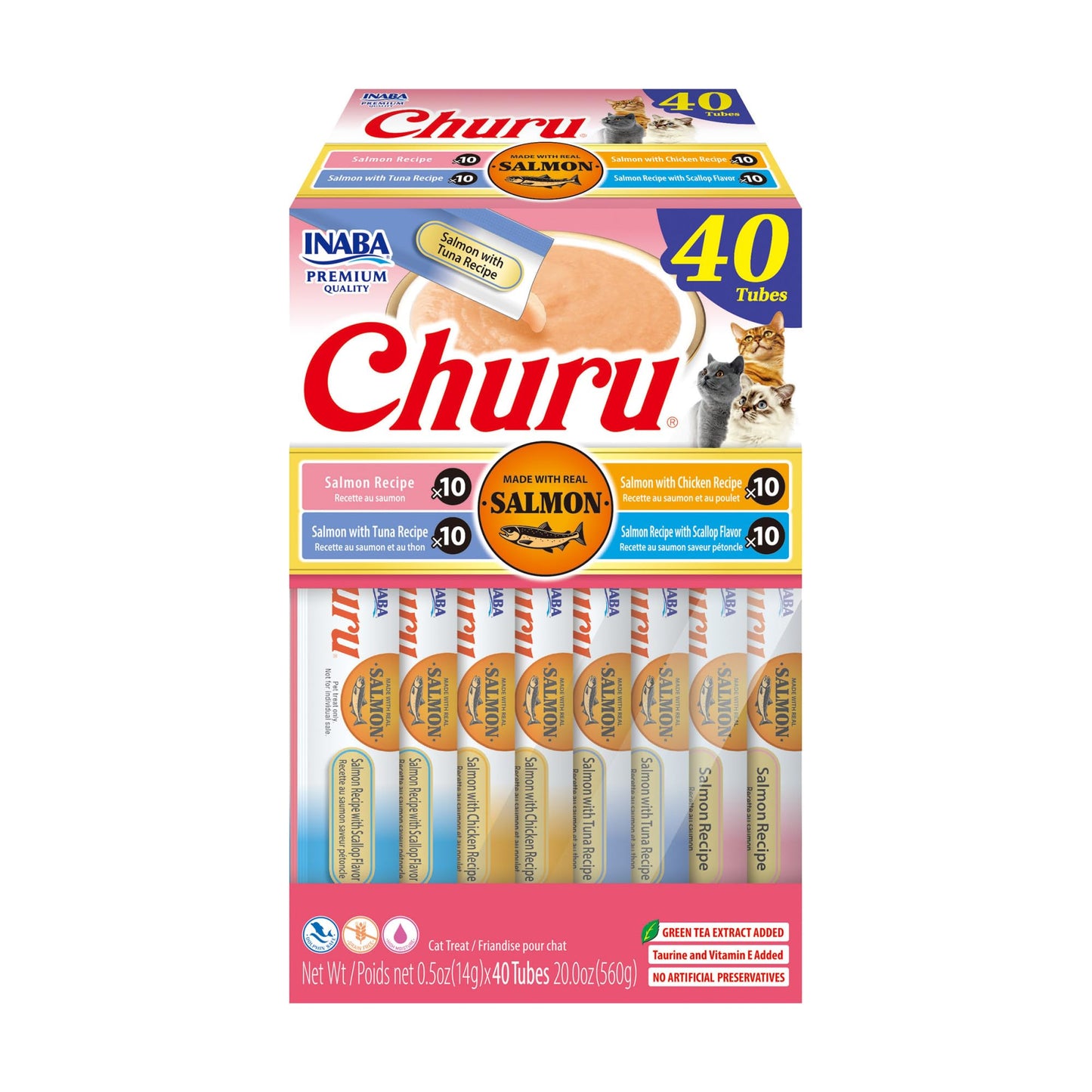 HOTINABA Churu Cat Treats, Lickable, Squeezable Creamy Purée Cat Treat with Green Tea Extract & Taurine, 0.5 Ounces Each Tube, 60 Tubes, Chicken Variety Box