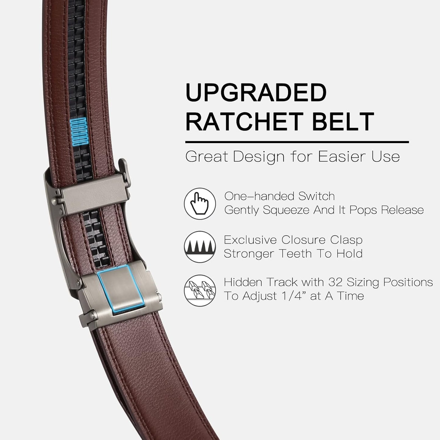 HOTSENDEFN 2 Pack Ratchet Belt Men, Men Leather Belts in Gift Set Box for Dress Casual, Size Adjustable Trim to Fit