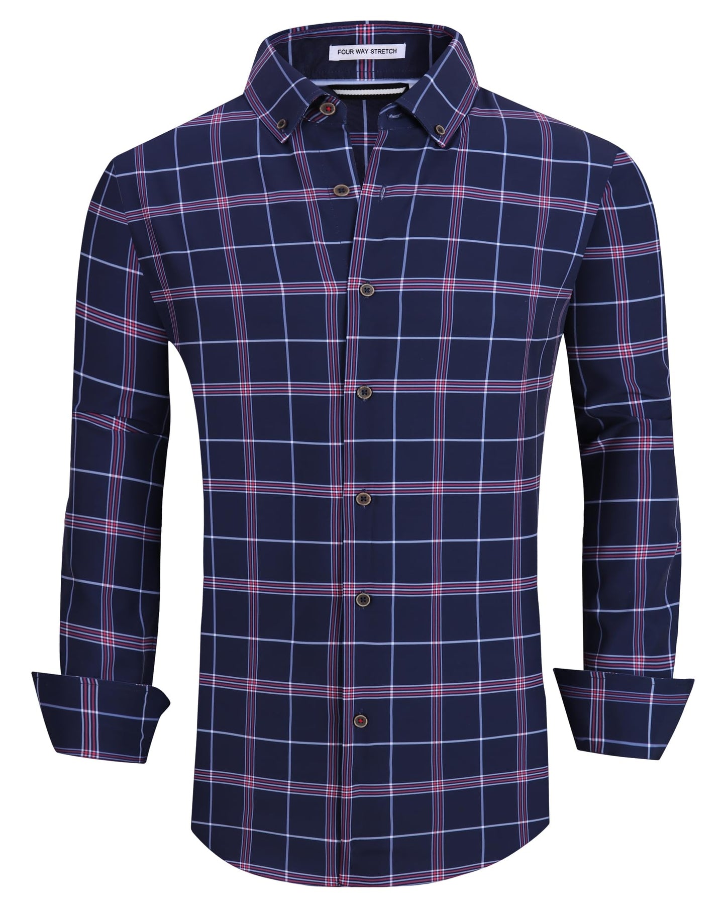 HOTAlex Vando Mens Wrinkle Free 4-Way Stretch Print Business Casual Shirt | Wrinkle resistant, Machine washable, Classic check Pattern, True-to-size cut, Business & Daily, Easy outfit pairing