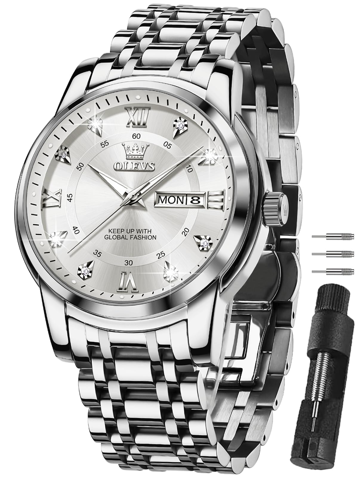 HOTOLEVS Men's Watch,Classic Silver Watches for Men, Waterproof Stainless Steel Roman Numbers Men's Watch Easy to Read