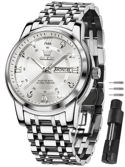 HOTOLEVS Men's Watch,Classic Silver Watches for Men, Waterproof Stainless Steel Roman Numbers Men's Watch Easy to Read