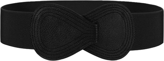 HOTWHIPPY Women Wide Elastic Belt Ladies Stretch Dress Belt Fashion Waistband with 8-shaped Interlock Leather Buckle
