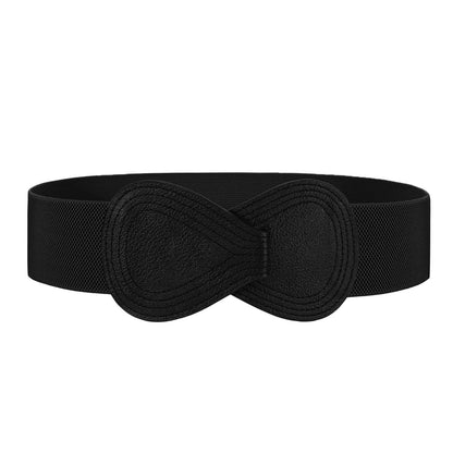 HOTWHIPPY Women Wide Elastic Belt Ladies Stretch Dress Belt Fashion Waistband with 8-shaped Interlock Leather Buckle