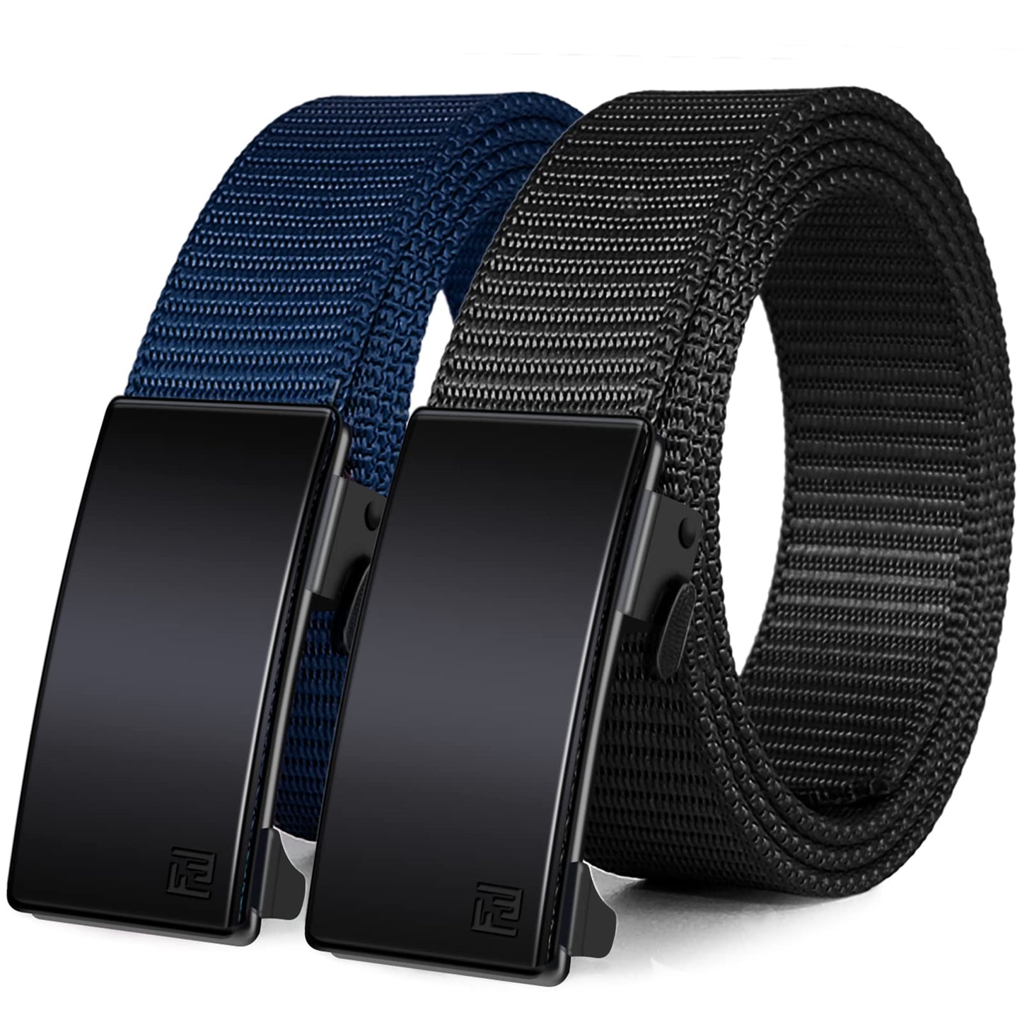 HOTWONDAY Ratchet Belts for Men 2 Pack Nylon Web No Hole Automatic Buckle Heavy Duty Work Belt for Golf Tactical Outdoor Hiking