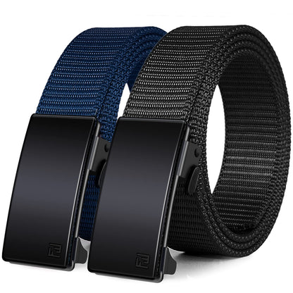 HOTWONDAY Ratchet Belts for Men 2 Pack Nylon Web No Hole Automatic Buckle Heavy Duty Work Belt for Golf Tactical Outdoor Hiking
