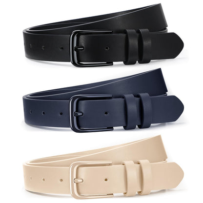 HOTXZQTIVE 3 Pack Women Belts For Jeans Dresses Pants Ladies Leather Waist Belt with Gold Buckle