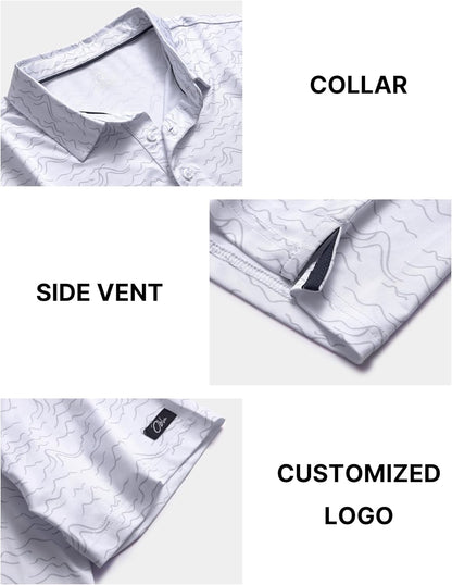 HOTObla Mens Golf Polo Shirts Short Sleeve Dry Fit Performance Moisture Wicking Casual Print Collared Golf Shirts for Men
