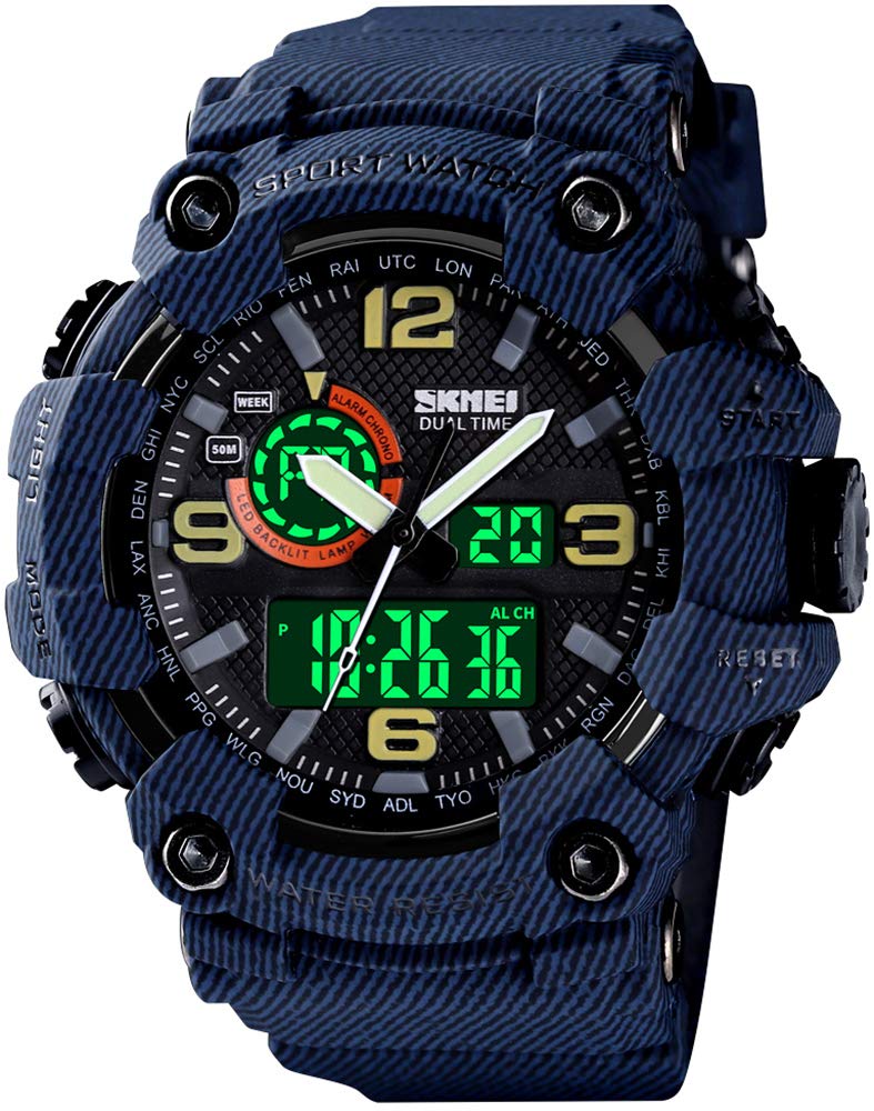 HOTGosasa Men's Large Face Outdoor Sports Watches Military S-Shock Watch Waterproof, Backlight, Alarm, Stopwatch Features - Rugged Wristwatch for Training, Hiking, and Adventure