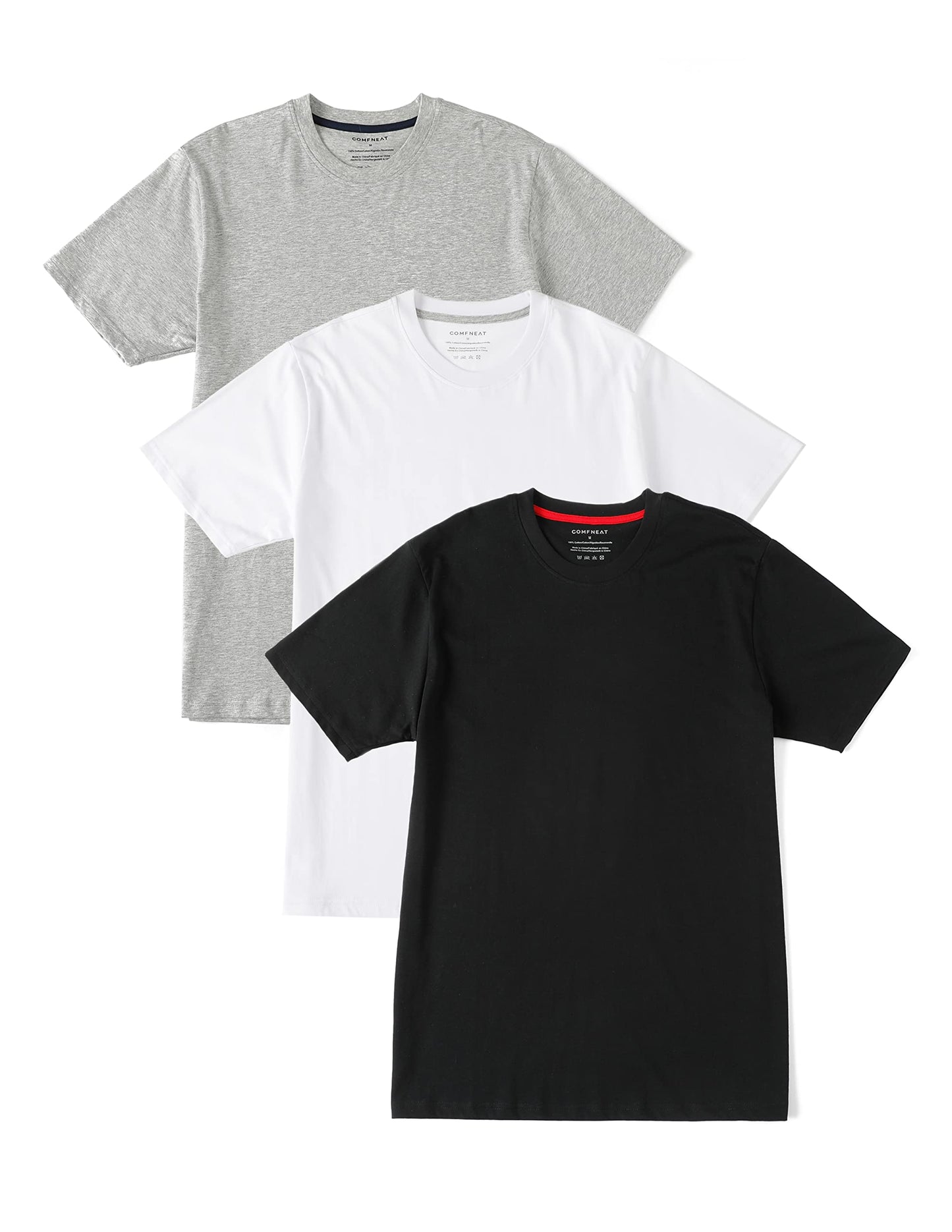HOTComfneat Men's 3-Pack Lightweight T-Shirts Cotton Crew Neck Regular Fit Solid Tee