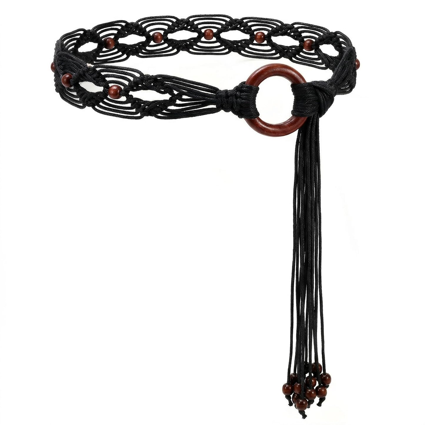 HOTWHIPPY Boho Braided Belt for Women Western Belt With Hand-Woven Wax Rope Country Tassel Belts for Dress, 2" Wide