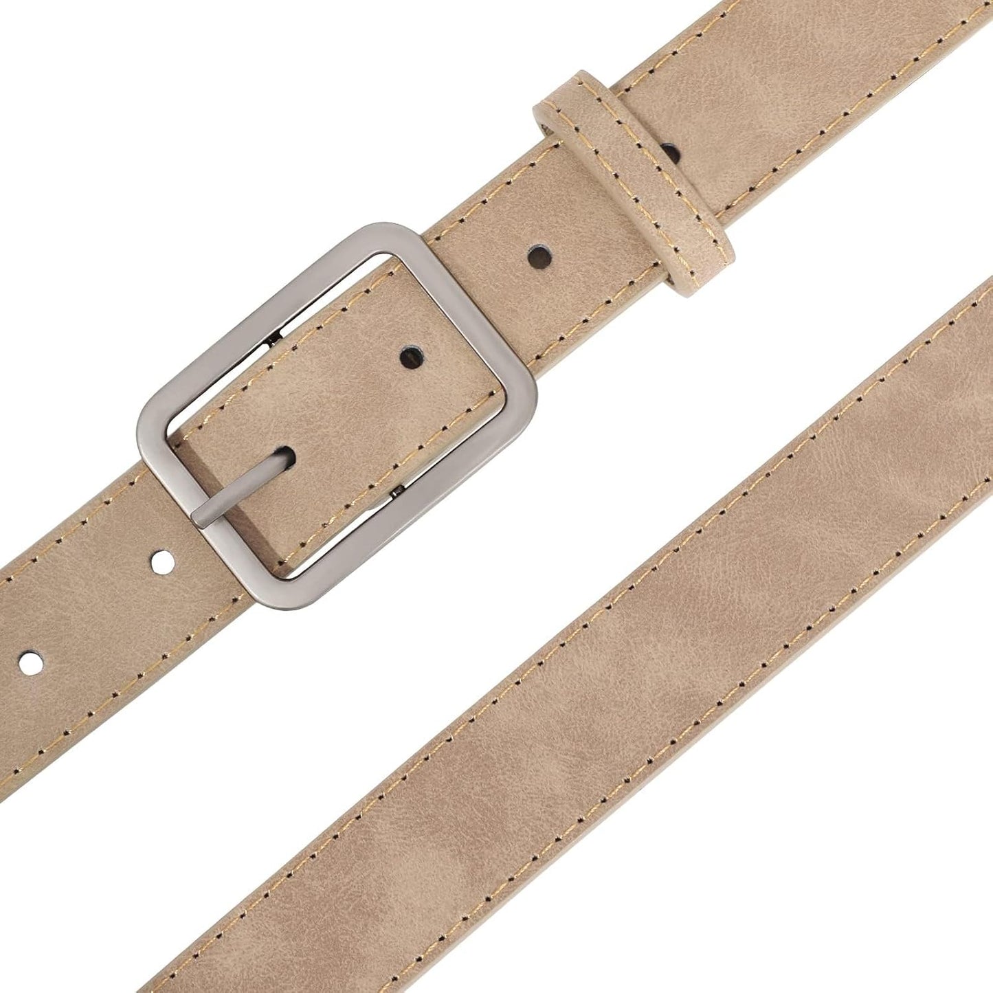 HOTXZQTIVE Women Suede Belts for Women Fashion Leather Belts With Silver Buckle Ladies Waist Belt For Jean Pant Dress