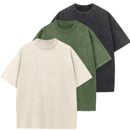 HOTMen's Cotton T-Shirts Oversized Unisex Short Sleeves Casual Loose Wash Solid Basic Tee Tops