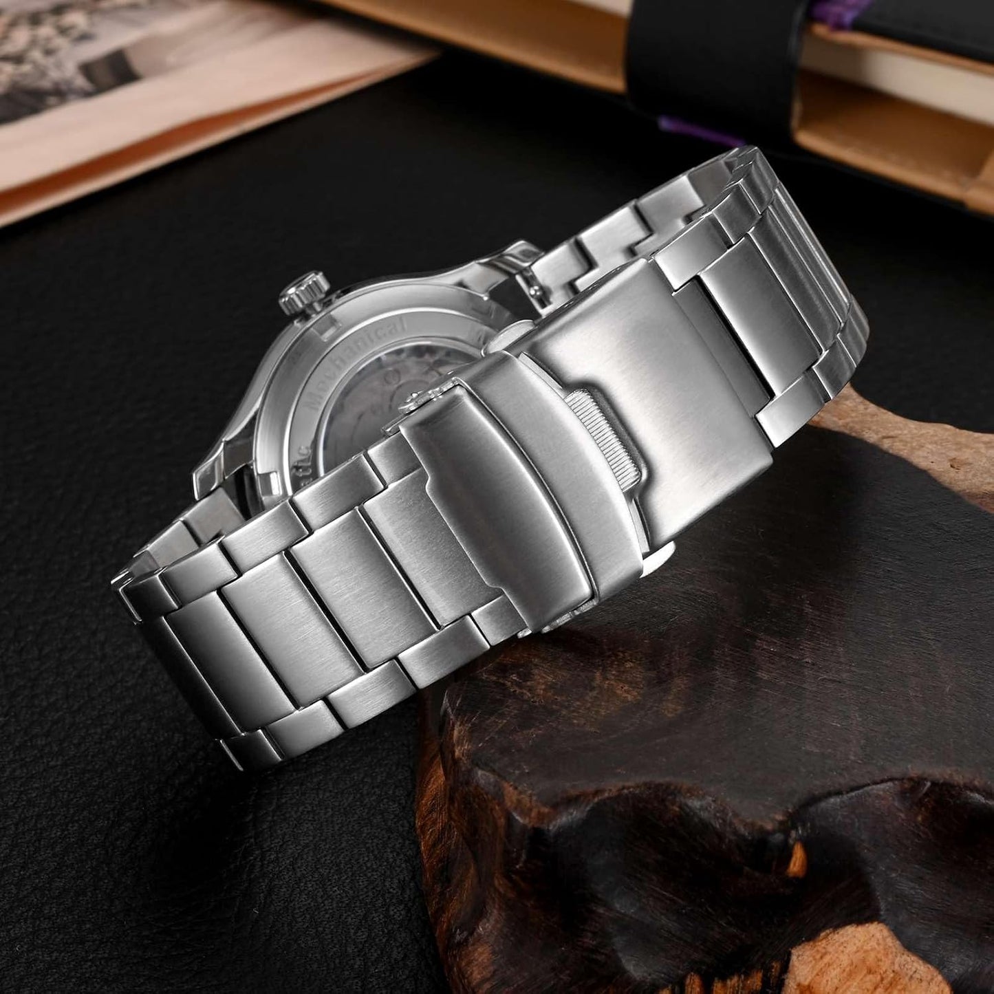 HOTWOCCI 22mm Heavy-duty Metal Watch Band for Men, 316L Stainless Steel, Double Locking Deployant Clasp (Silver)