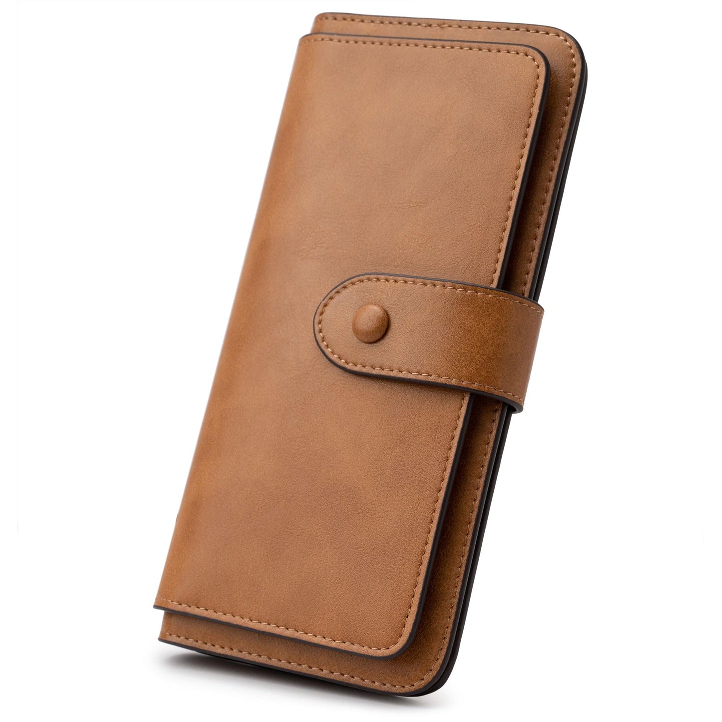HOTRFID Blocking Leather Wallet for Women, Slim Trifold with 14 Card Slots and Zipper Pocket (Brown)