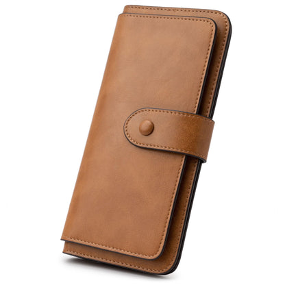 HOTRFID Blocking Leather Wallet for Women, Slim Trifold with 14 Card Slots and Zipper Pocket (Brown)