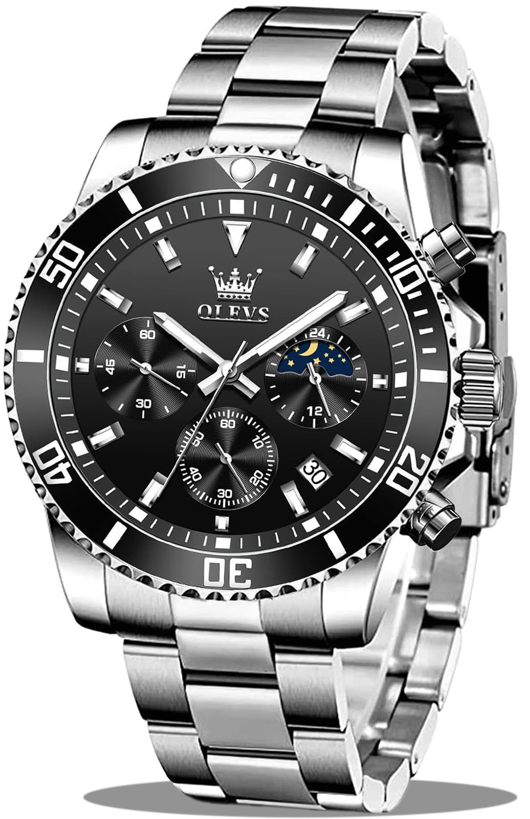 HOTOLEVS Mens Stainless Steel Watch Fashion Luxury Big Face Analog Waterproof