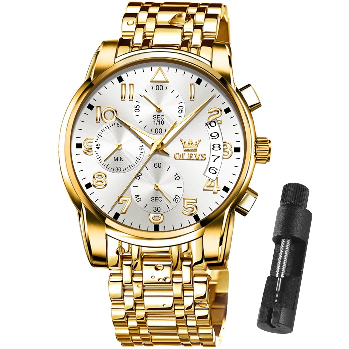 HOTOLEVS Mens Watches Waterproof Stainless Steel Adjustable Bracelet Watch Quartz Analog Watch for Men Fashion Business Classic Mens's Wrist watch's Casual Watches Gold/Blue/Black/White/Face/Dial