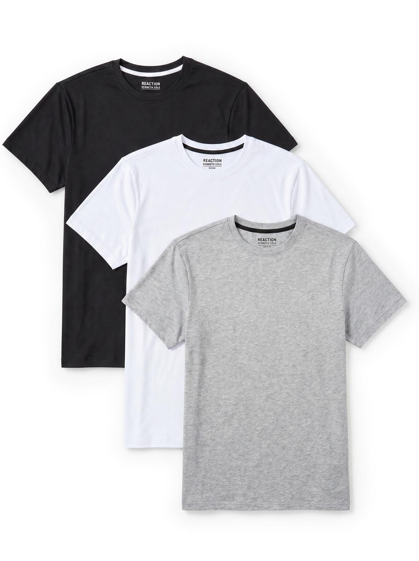 HOTKenneth Cole REACTION Mens T-Shirt Pack of 3 | UPF 50+ Cotton/Spandex Jersey Slim Fit White T Shirts for Men Pack