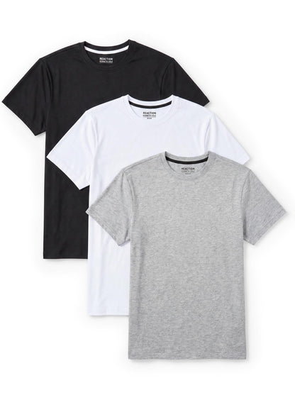 HOTKenneth Cole REACTION Mens T-Shirt Pack of 3 | UPF 50+ Cotton/Spandex Jersey Slim Fit White T Shirts for Men Pack