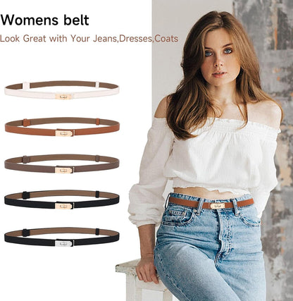 HOTWomen's Thin Leather Belts with Turn Lock Buckle,Belt Women Adjustable for Pants Dresses Jeans Coats