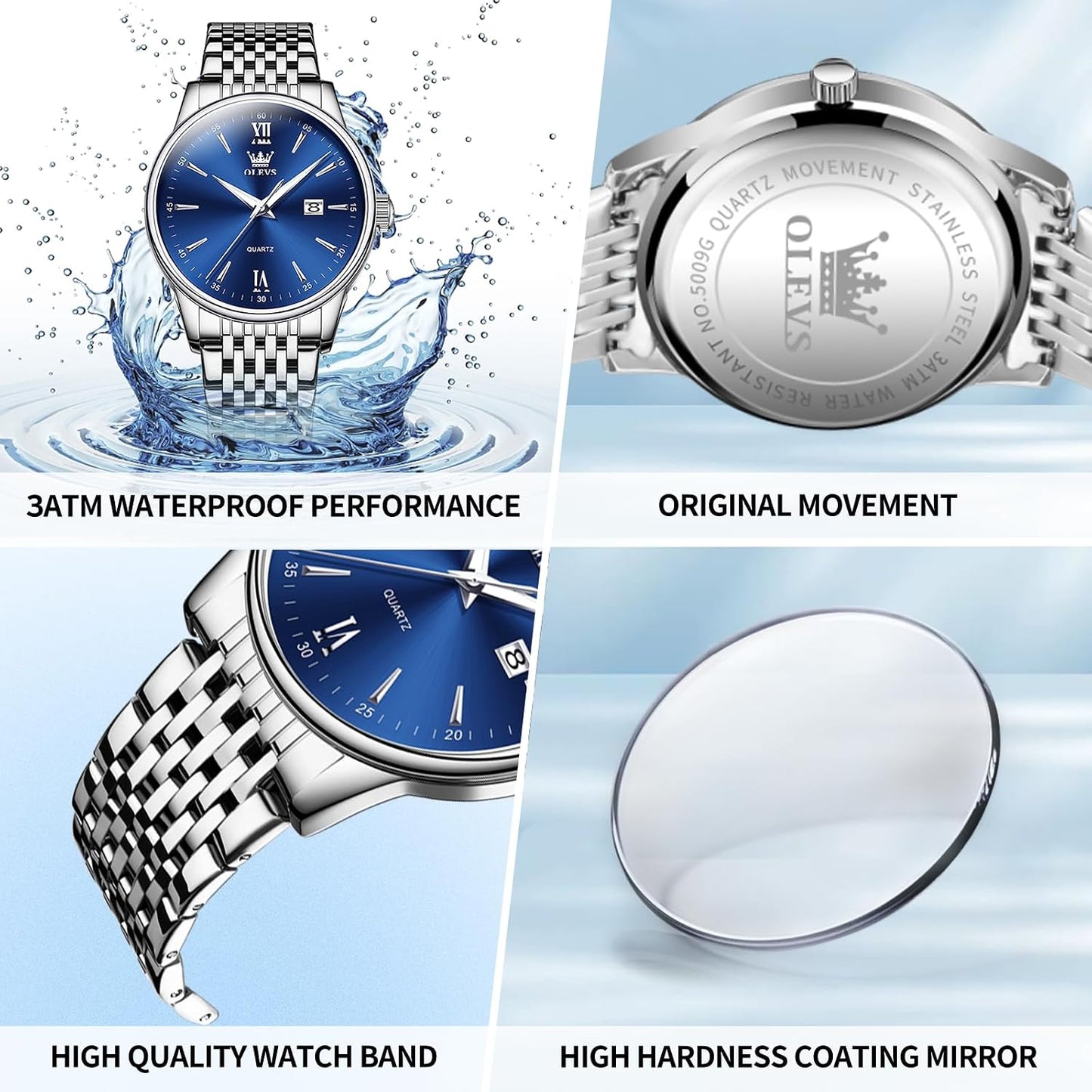 HOTOLEVS Men's Watch,Classic Silver Watches for Men, Waterproof Stainless Steel Roman Numbers Men's Watch Easy to Read