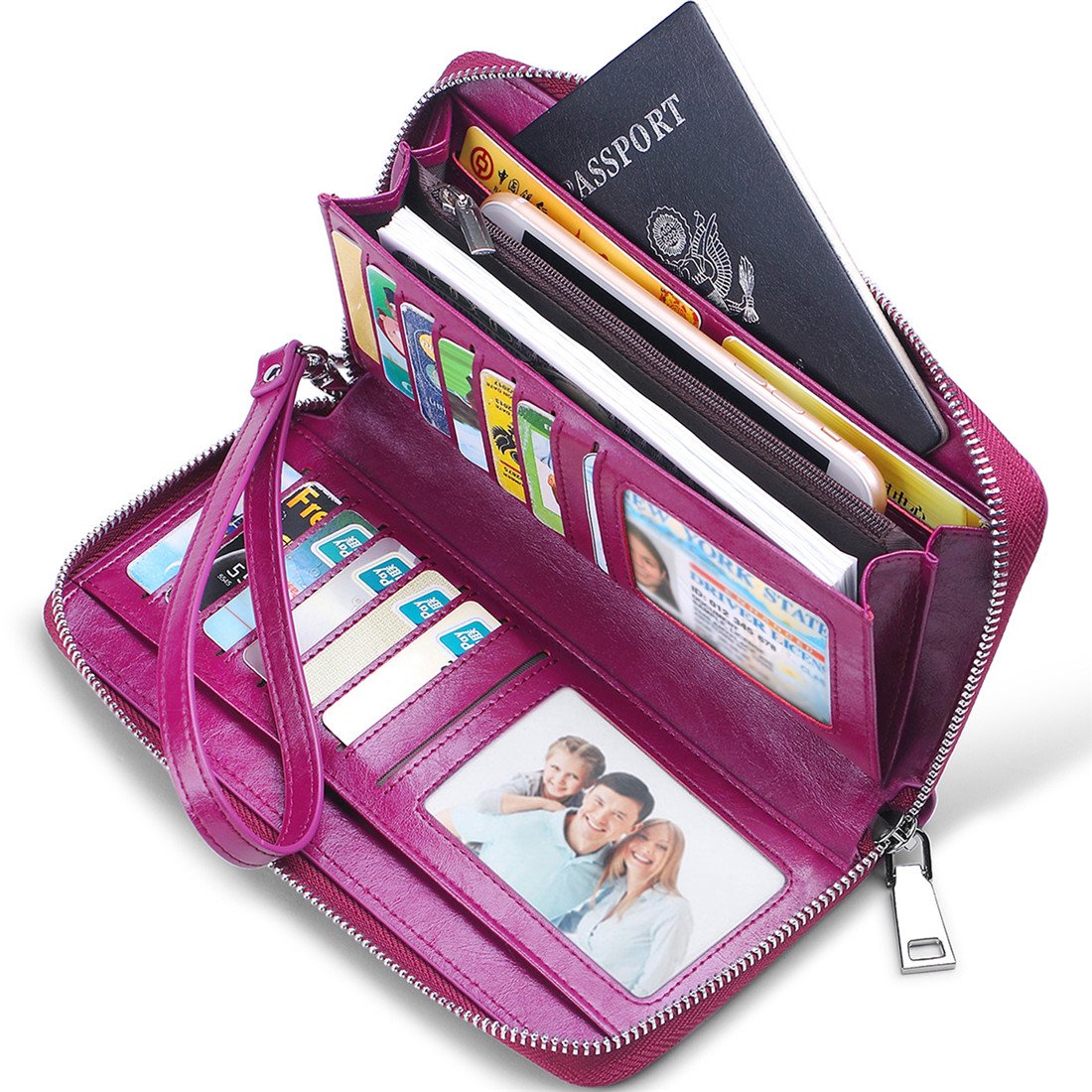HOTWallets for Women RFID Blocking Leather Zip Around Wristlet Clutch Travel Purse